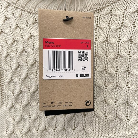 NWT Nike Life Mens Cable Knit Turtleneck Sweater Off White Chunky Relaxed Large - Picture 7 of 11
